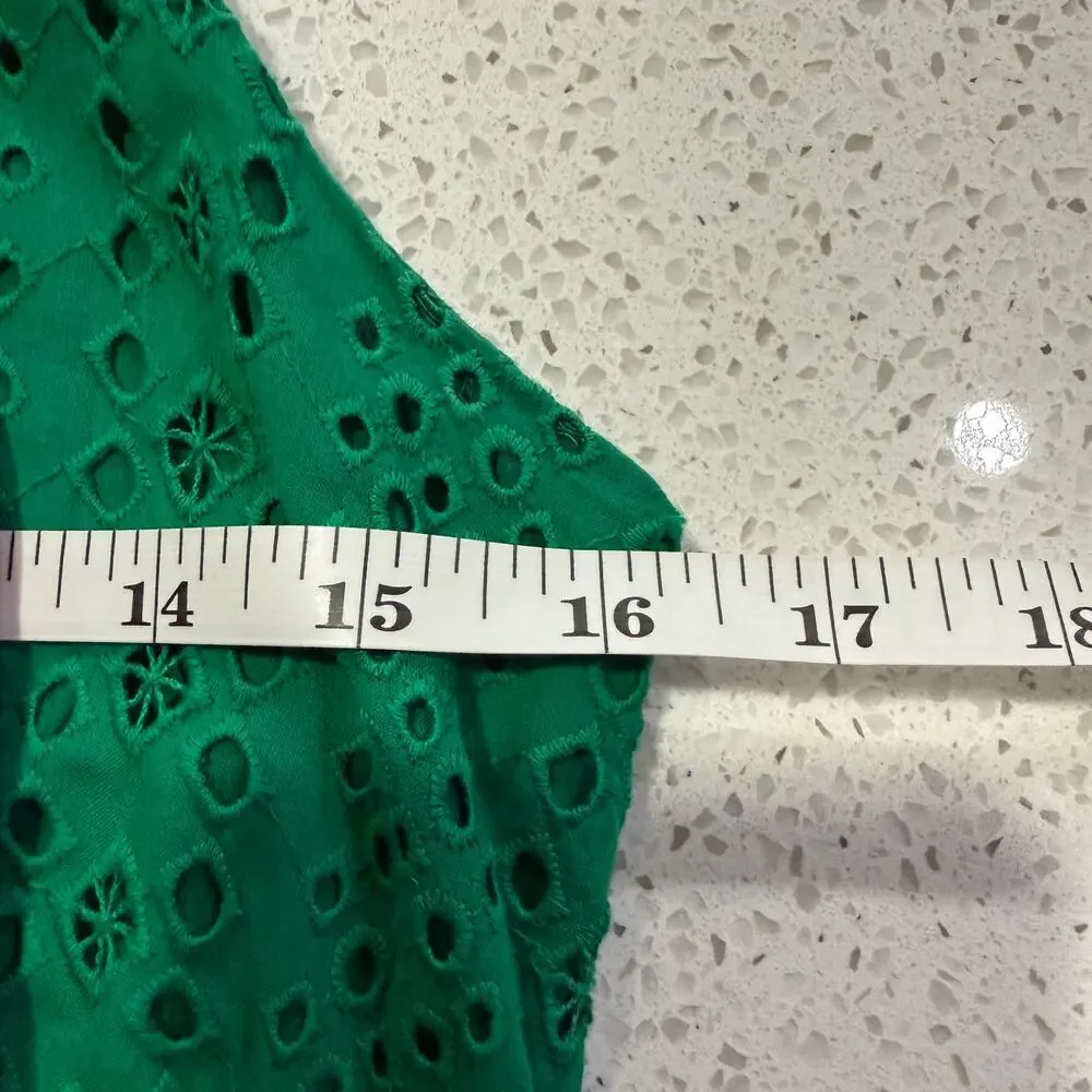 J.Crew Emerald Green Eyelet Midi Dress Ruffle Hem Resort Summer 100% Cotton 6 - Picture 9 of 10